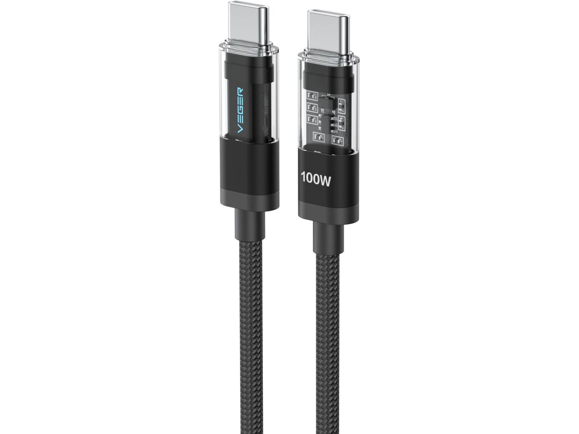 Veger CC16 USB-C naar USB-C kabel 1.5m Braided Aluminium 100 Watt met display
