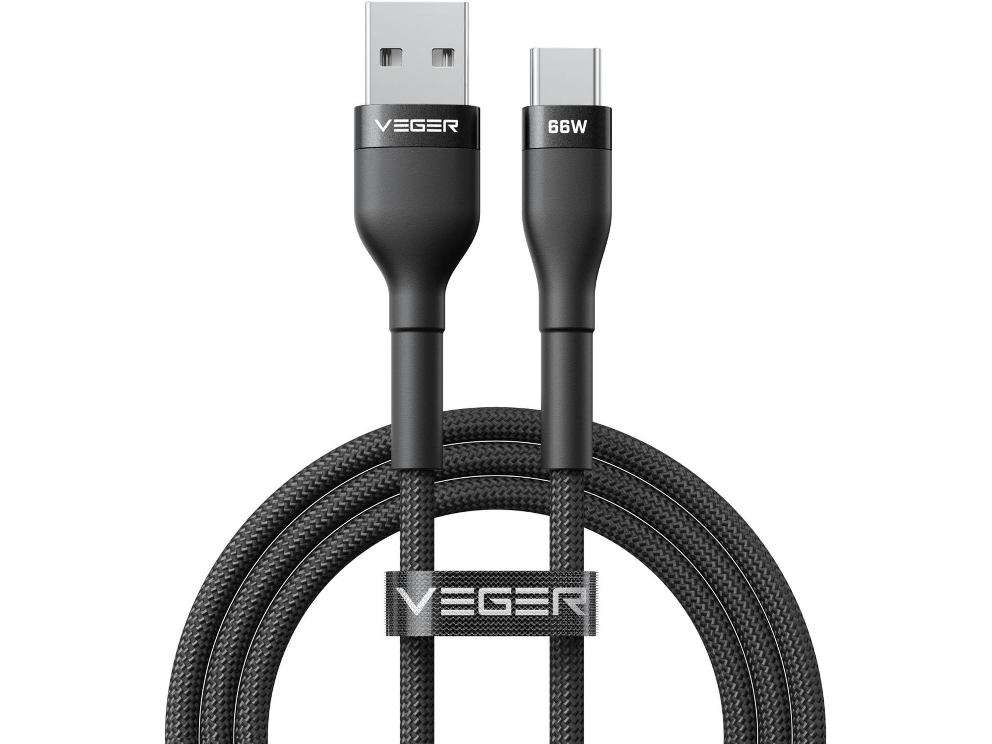 Veger AC04 USB-A naar USB-C kabel 1.2m Braided Aluminium 66 Watt