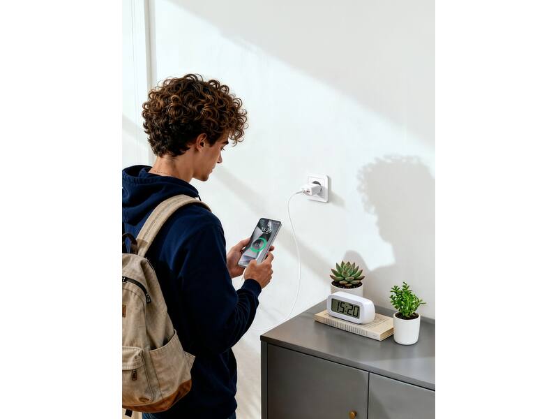 Veger snellader 45 Watt 2x USB Poort + USB-C Kabel 1,5m Nylon Wit