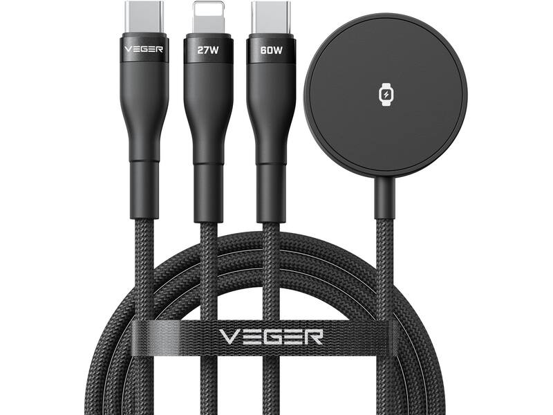 Veger V730 3 in 1 kabel met Magsafe 1.5m Braided 92 Watt