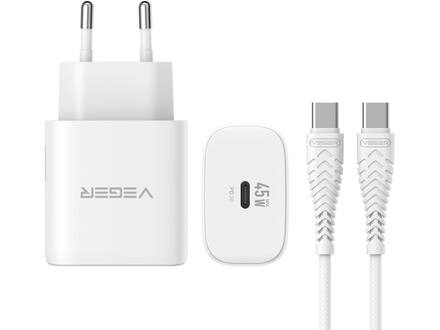 Veger snellader 45 Watt + USB-C Kabel 1,5m Nylon Wit